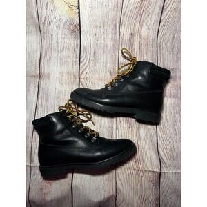 Lauren Ralph Lauren Mikelle Black Leather Lace Up Ankle Hiking Boots Women Sz 6B
